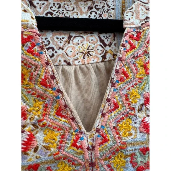 Savanna Jane Boho-Chic V Neck Embroidered T-Shirt Dress 100% Rayon Size S - Picture 10 of 16